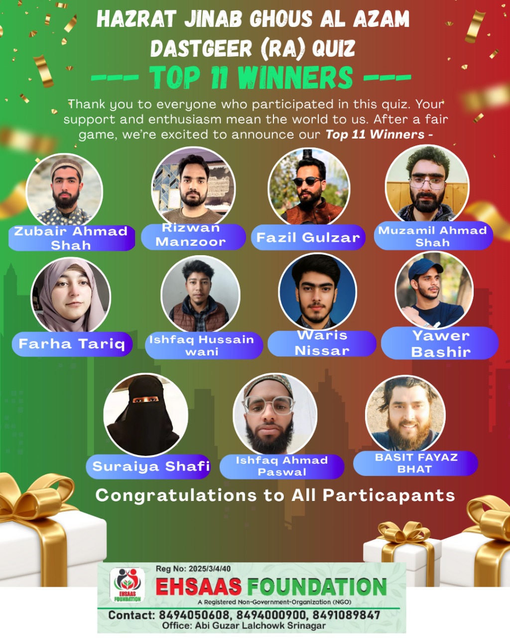 Ehsaas Foundation Organises 11-Day Quiz Programme on the Urs of Hazrat Syedna Ghous ul Azam Dastgeer RA